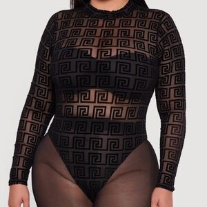 NWOT Eye Candy Greek Key Velvet Burnout Mock Neck Bodysuit Women’s Plus Size 3XL